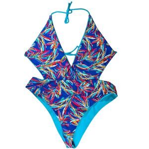 O Venus Floral Reversible One Piece Monokini Swimsuit Womens Size L New NWOT